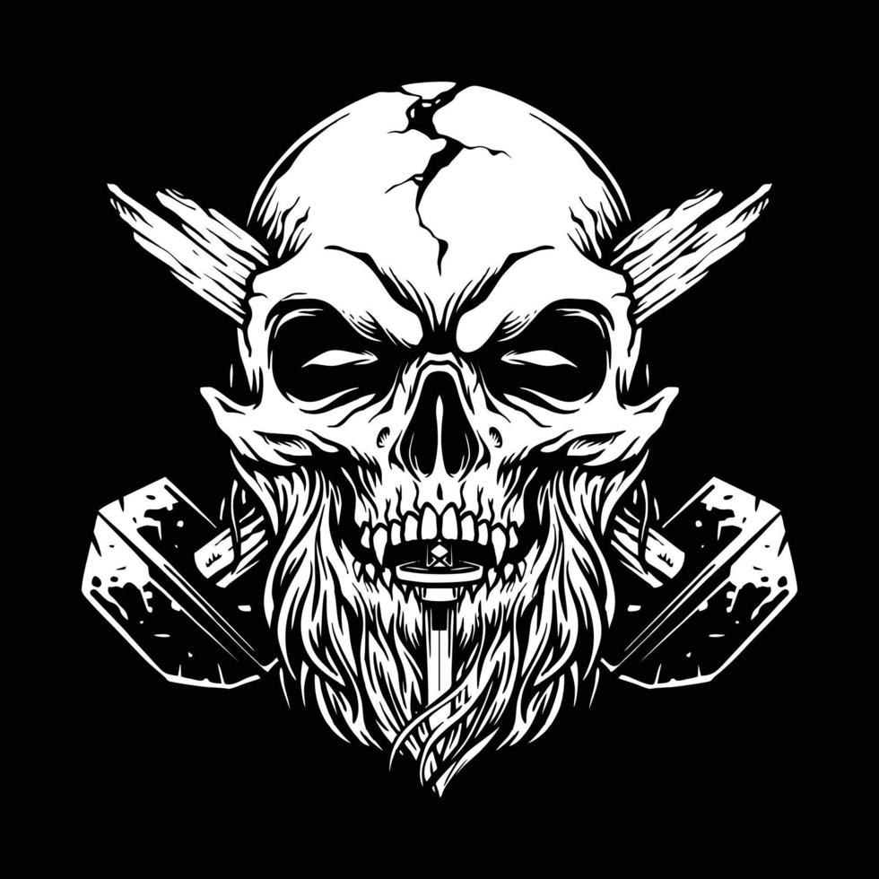 Scary hard worker old skull vector