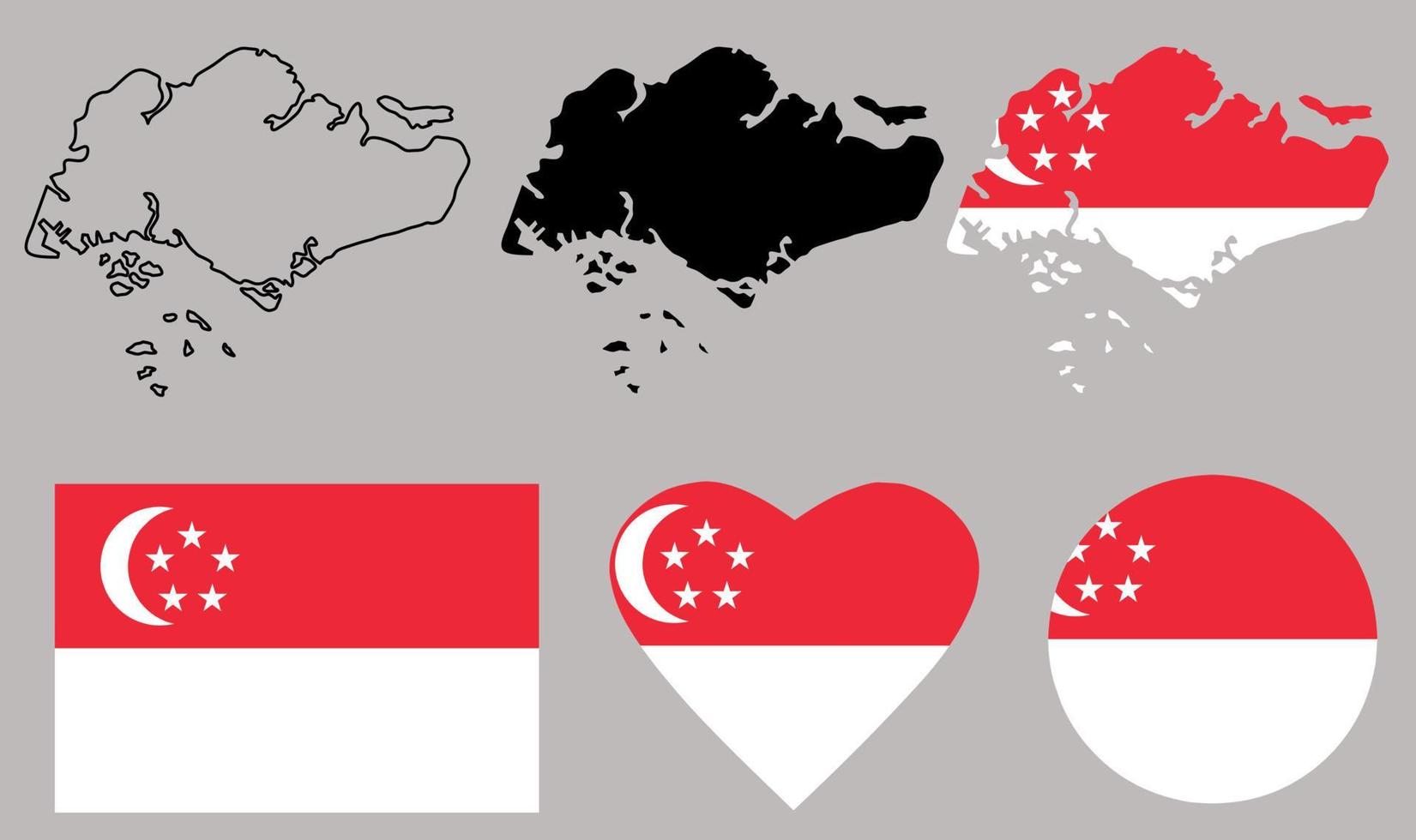 Republic of Singapore map flag icon set vector