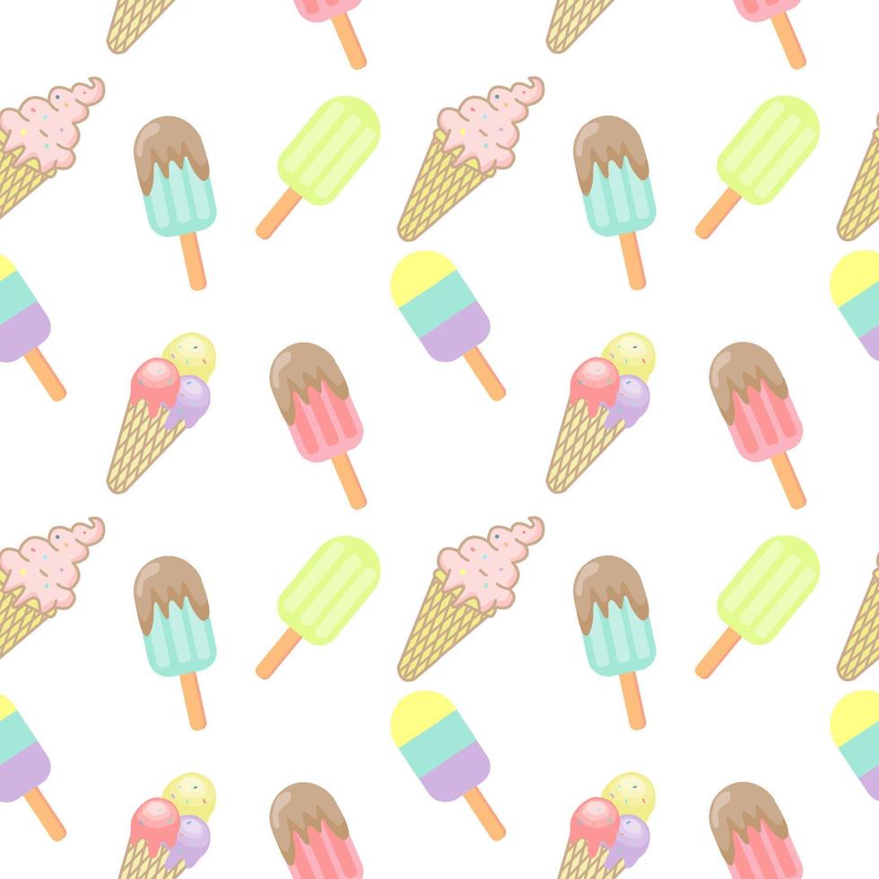 Mix Ice cream seamless pattern Vector on white background.