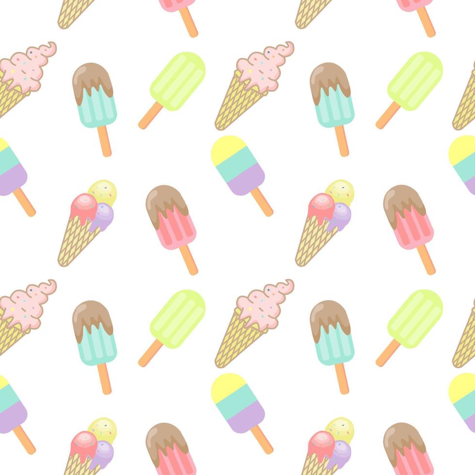 Mix Ice cream seamless pattern Vector on white background.