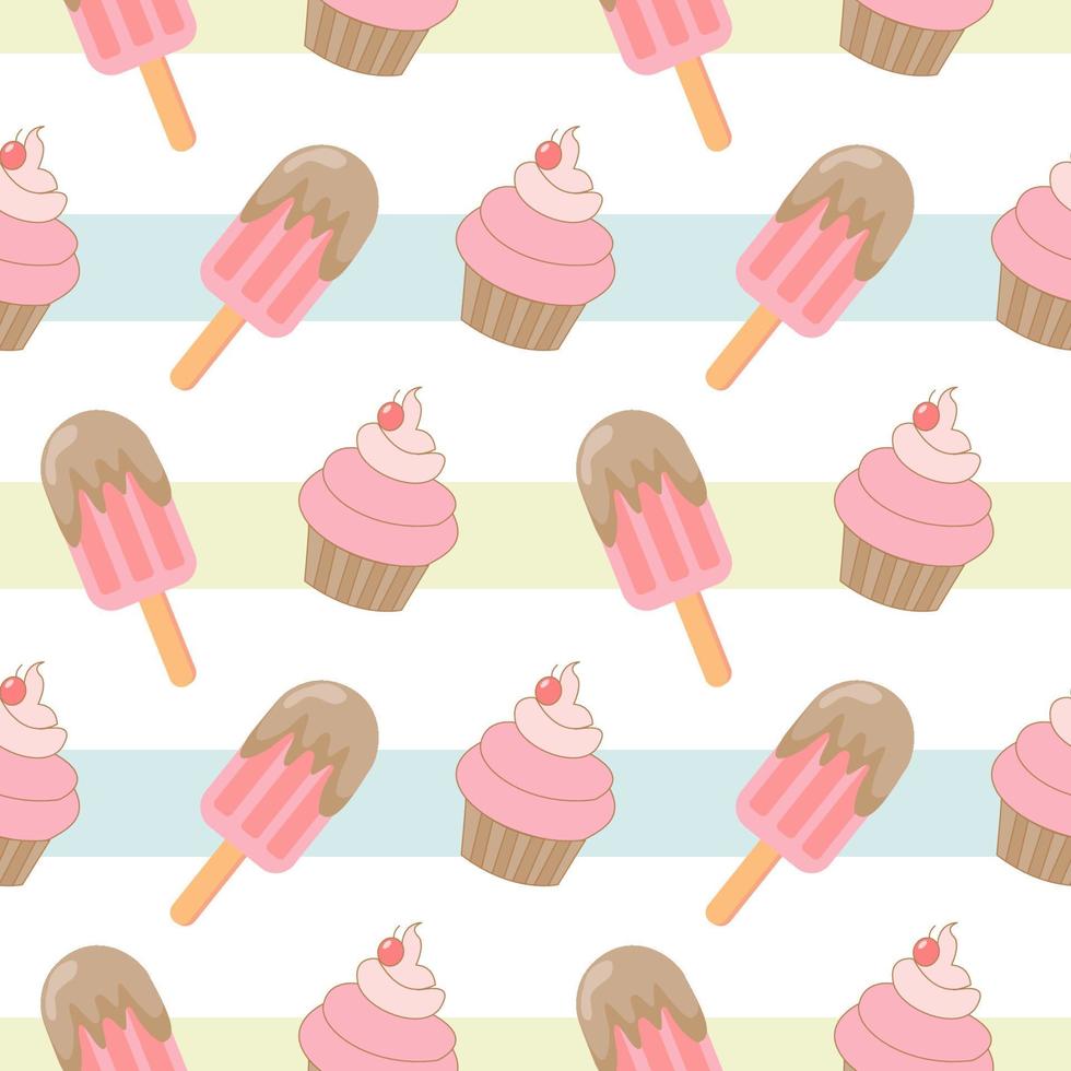Mix Ice cream seamless pattern Vector on white background.