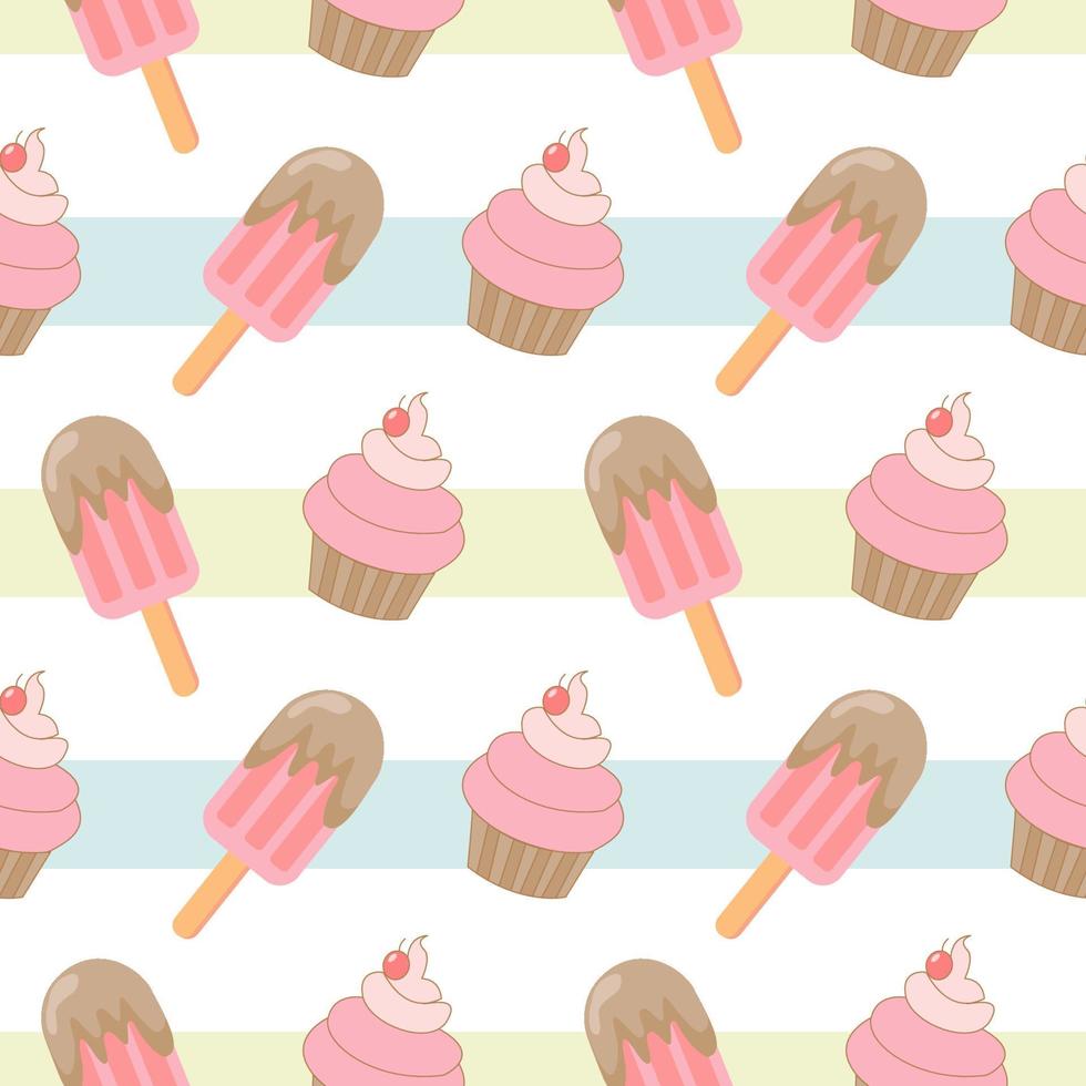 Mix Ice cream seamless pattern Vector on white background.