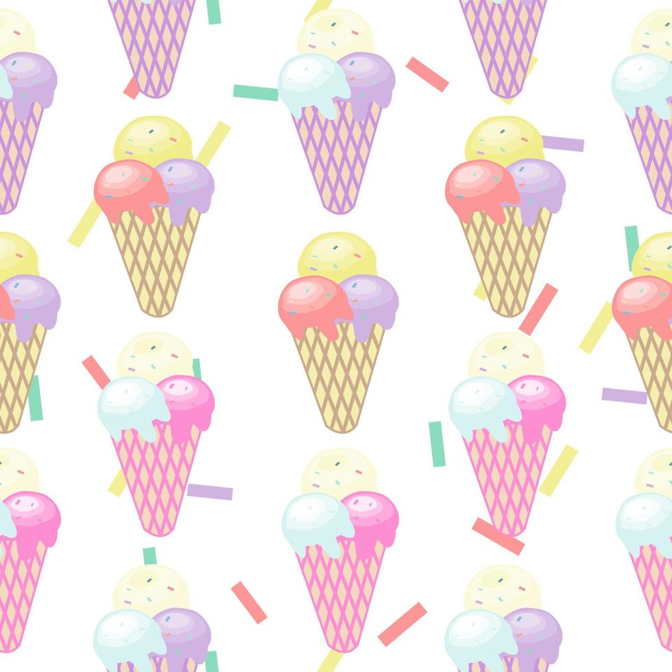 Mix Ice cream seamless pattern Vector on white background.