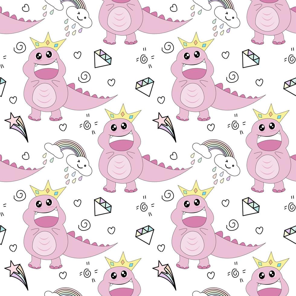 seamless cute dinosaur animal pattern vector illustration