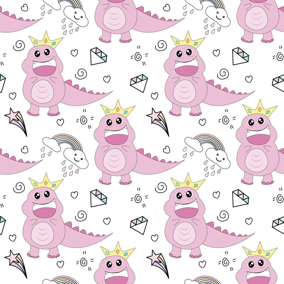 seamless cute dinosaur animal pattern vector illustration