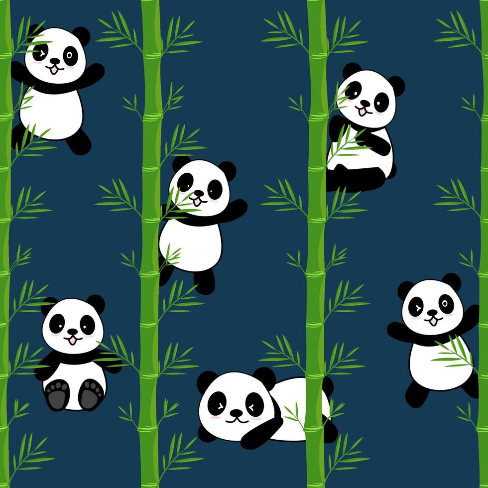 Fondo de patrón sin costuras de panda lindo, ilustración de vector de osos panda de dibujos animados, niños creativos para tela, envoltura, textil, papel pintado, ropa.