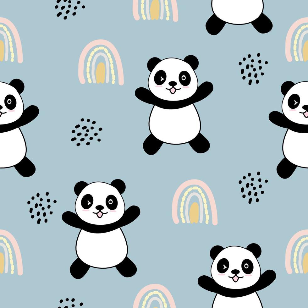 Fondo de patrón sin costuras de panda lindo, ilustración de vector de osos panda de dibujos animados, niños creativos para tela, envoltura, textil, papel pintado, ropa.