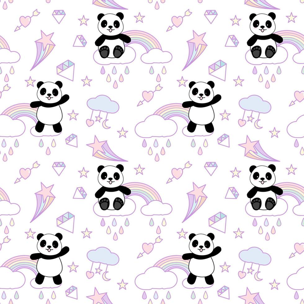 Fondo de patrón sin costuras de panda lindo, ilustración de vector de osos panda de dibujos animados, niños creativos para tela, envoltura, textil, papel pintado, ropa.