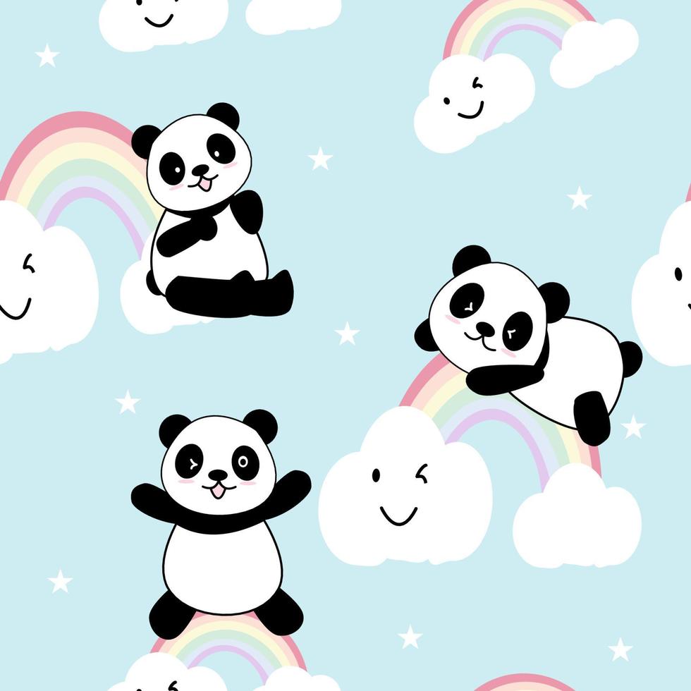 Fondo de patrón sin costuras de panda lindo, ilustración de vector de osos panda de dibujos animados, niños creativos para tela, envoltura, textil, papel pintado, ropa.