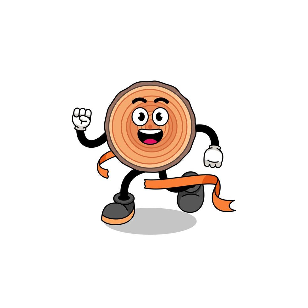 Mascot cartoon of wood trunk running on finish line vector