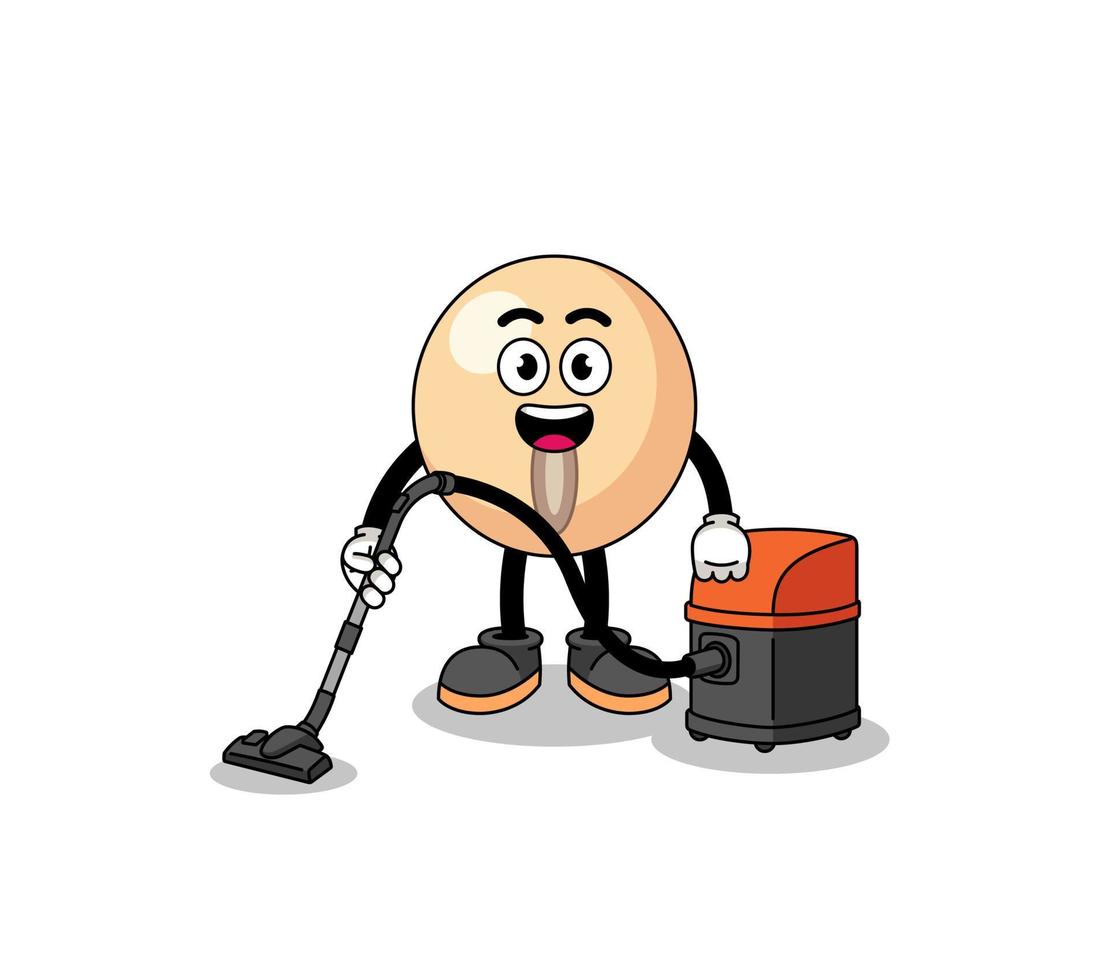 Character mascot of soy bean holding vacuum cleaner vector