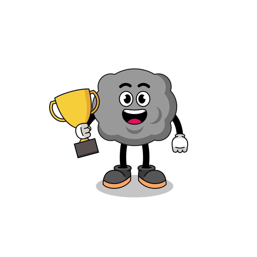 Cartoon mascot of dark cloud holding a trophy vector