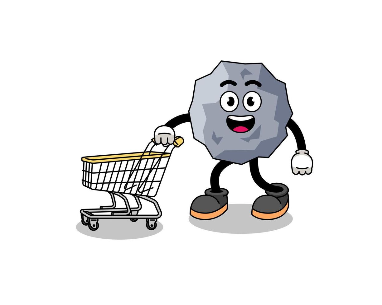 Cartoon of stone holding a shopping trolley vector