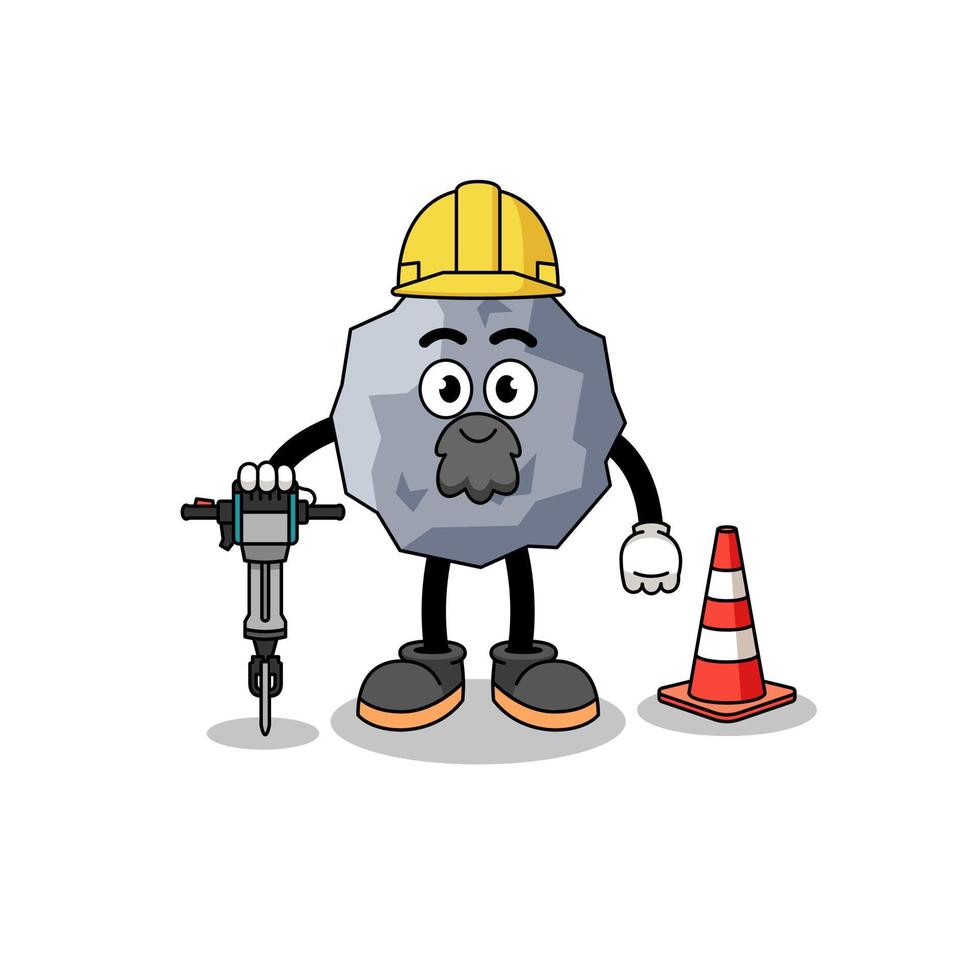 caricatura de personaje de piedra trabajando en la construcción de carreteras vector