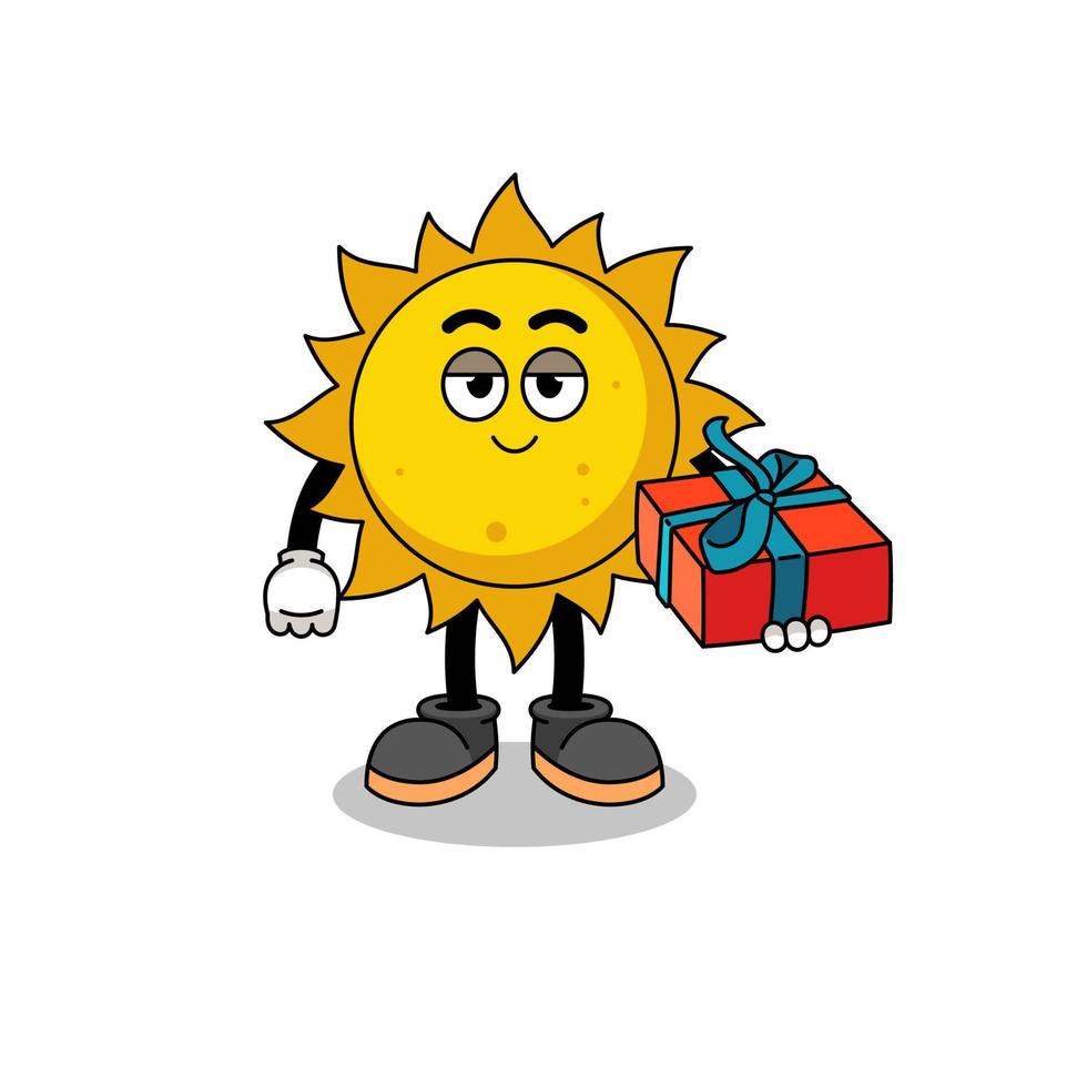 ilustración de la mascota del sol dando un regalo vector