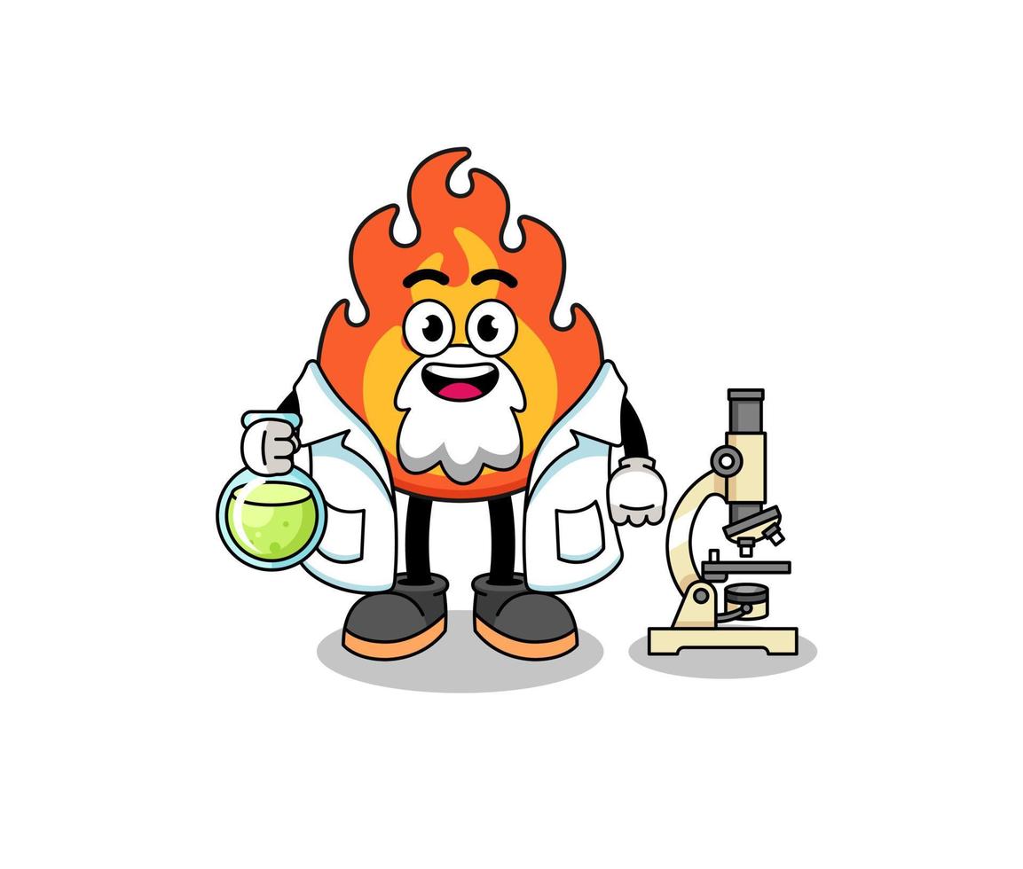 mascota de fuego como científico vector