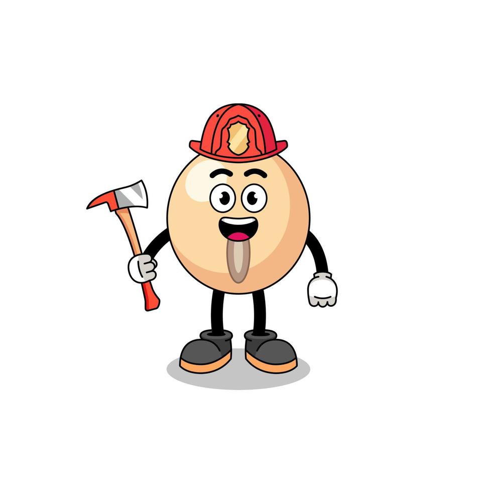 Cartoon mascot of soy bean firefighter vector