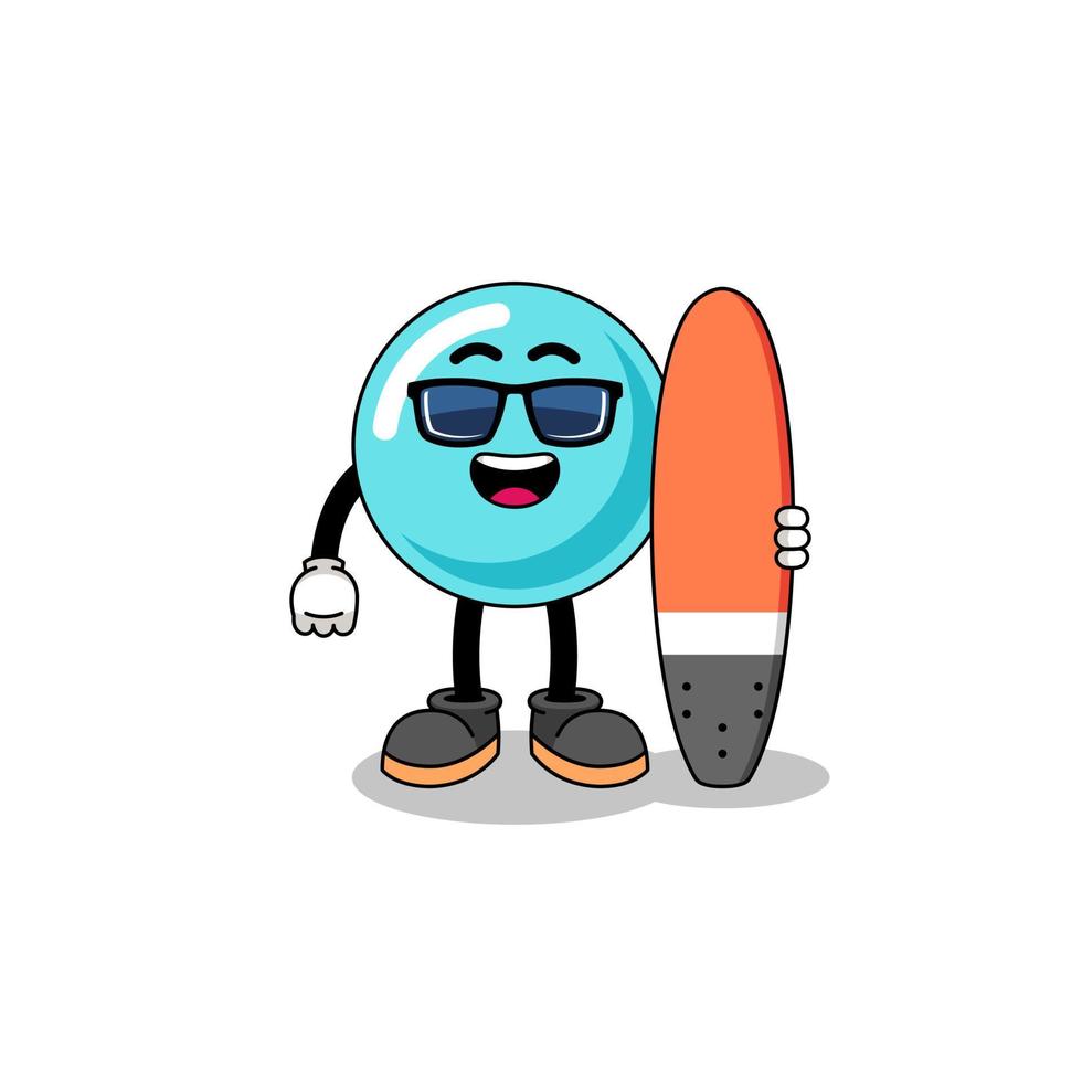 caricatura de mascota de burbuja como surfista vector