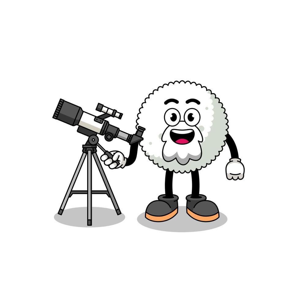 Illustration of rice ball mascot as an astronomer vector