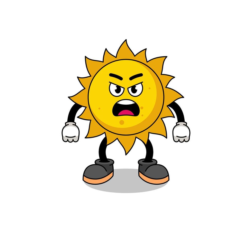 sun cartoon illustration with angry expression vector