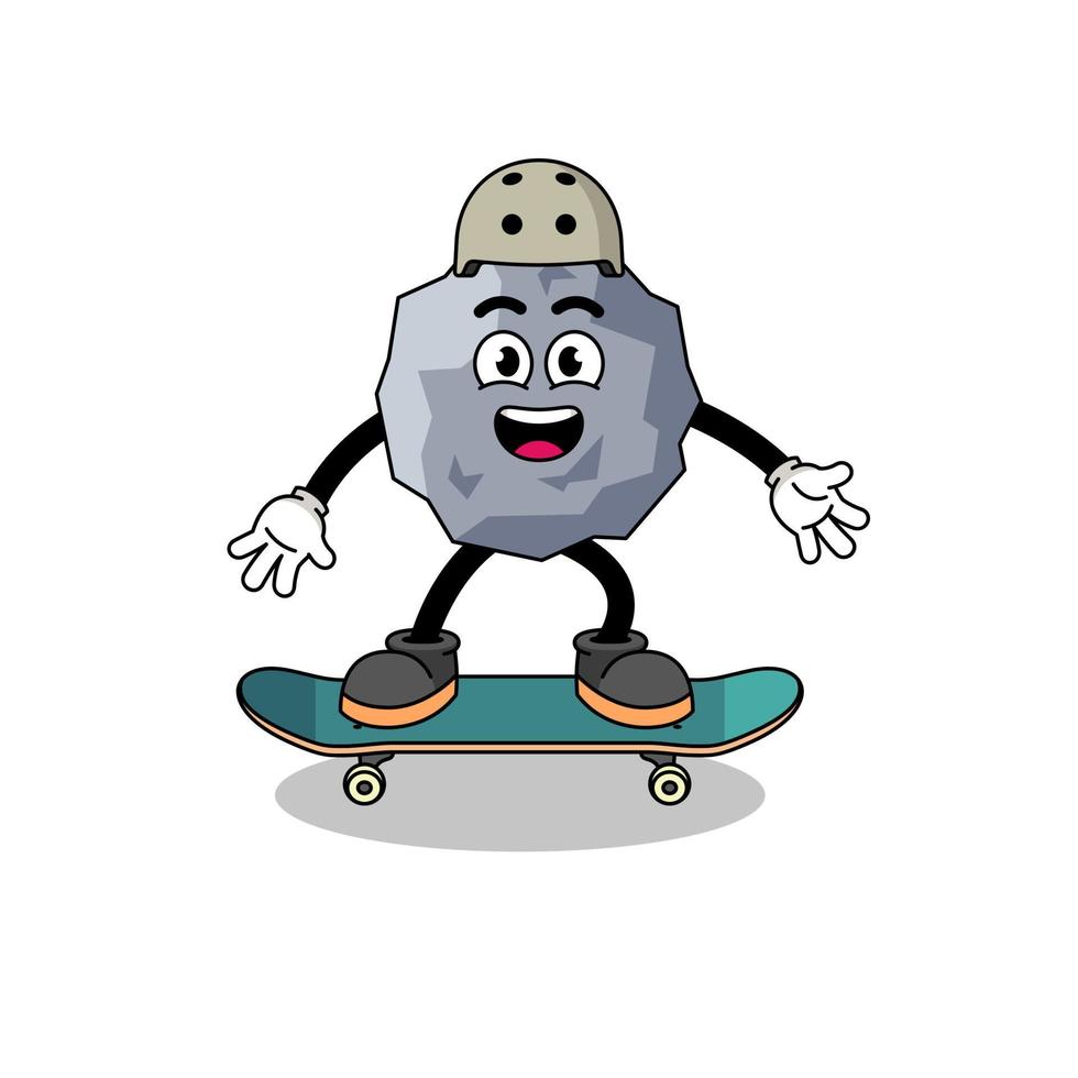 stone mascot playing a skateboard vector