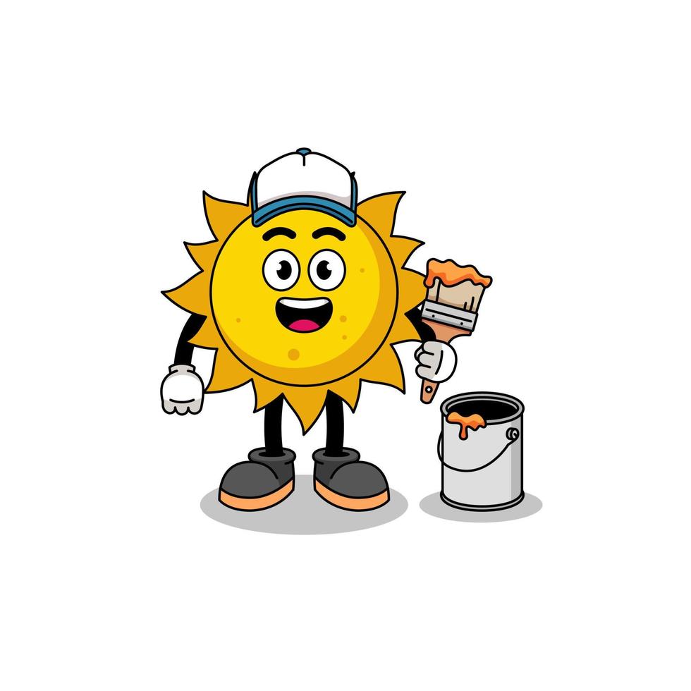 Character mascot of sun as a painter vector