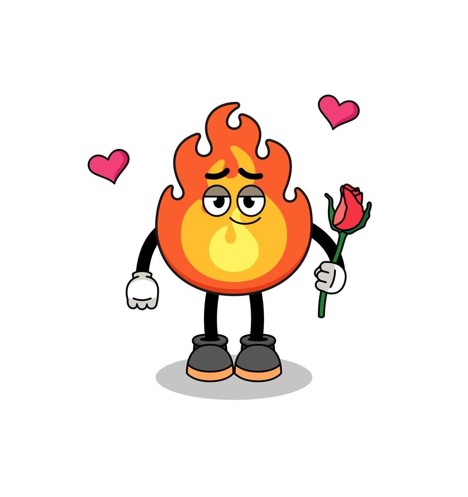 fire mascot falling in love vector