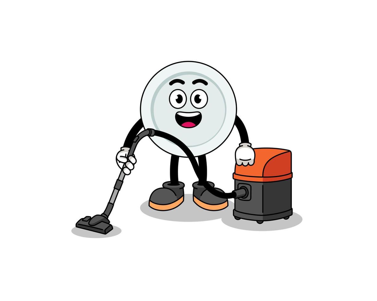 Character mascot of plate holding vacuum cleaner vector