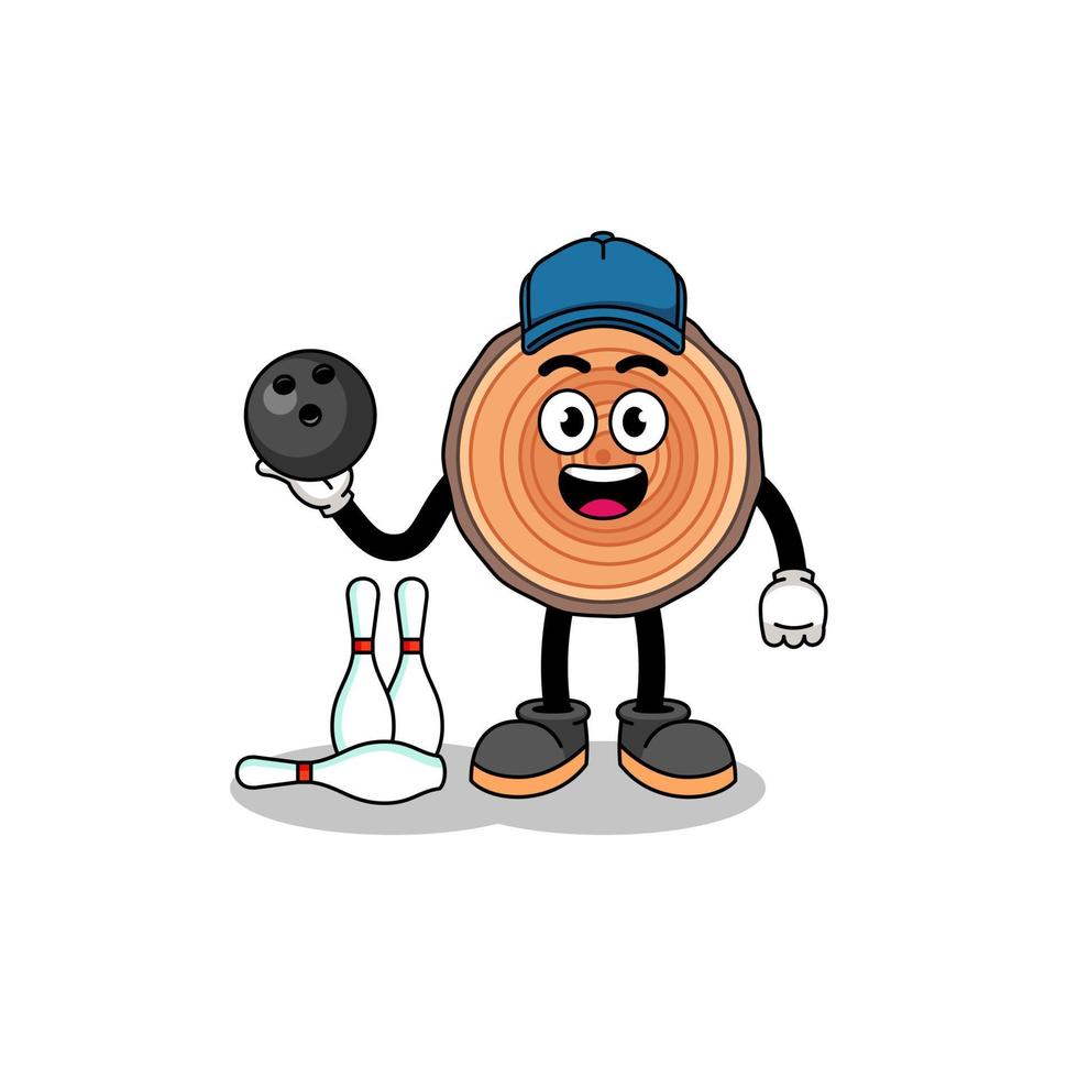 Mascot of wood trunk as a bowling player vector