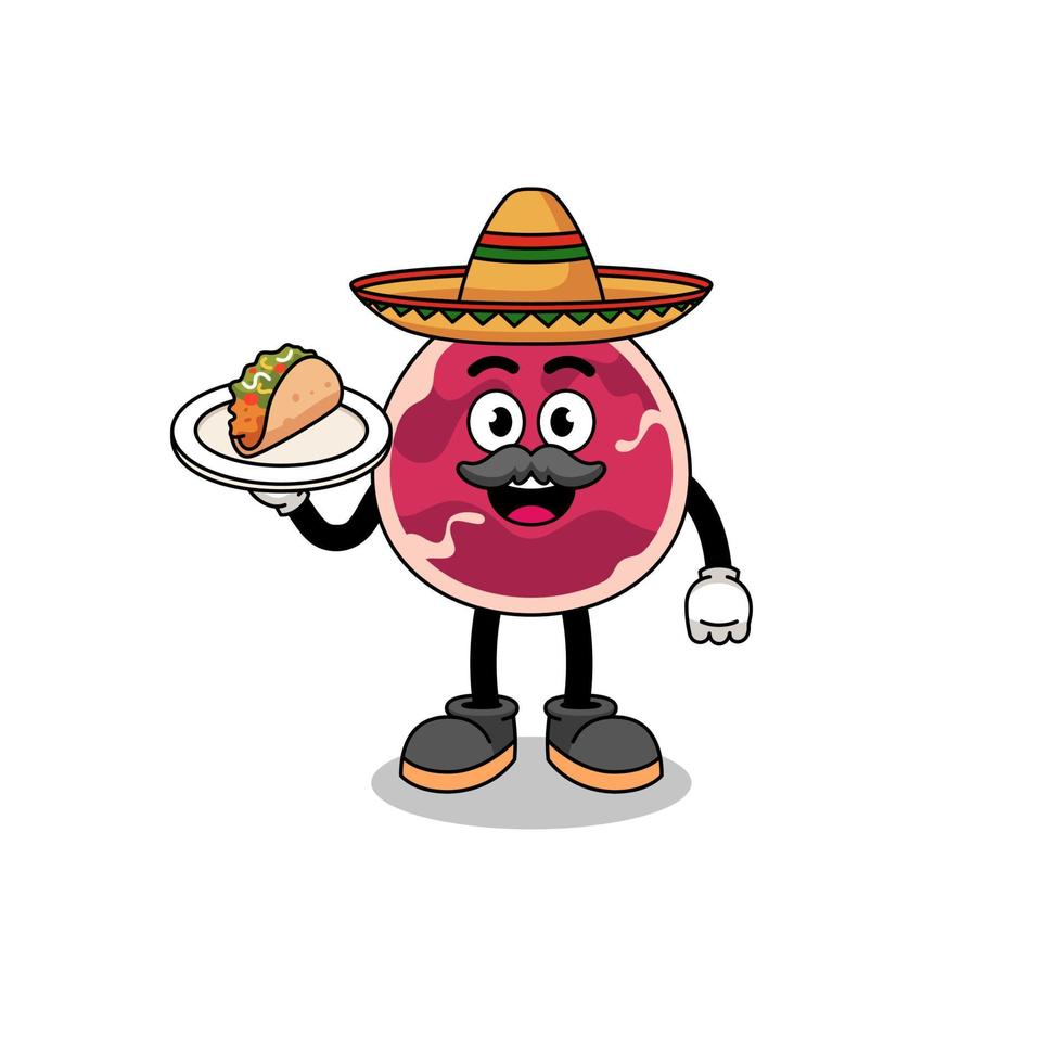 caricatura de personaje de carne como chef mexicano vector