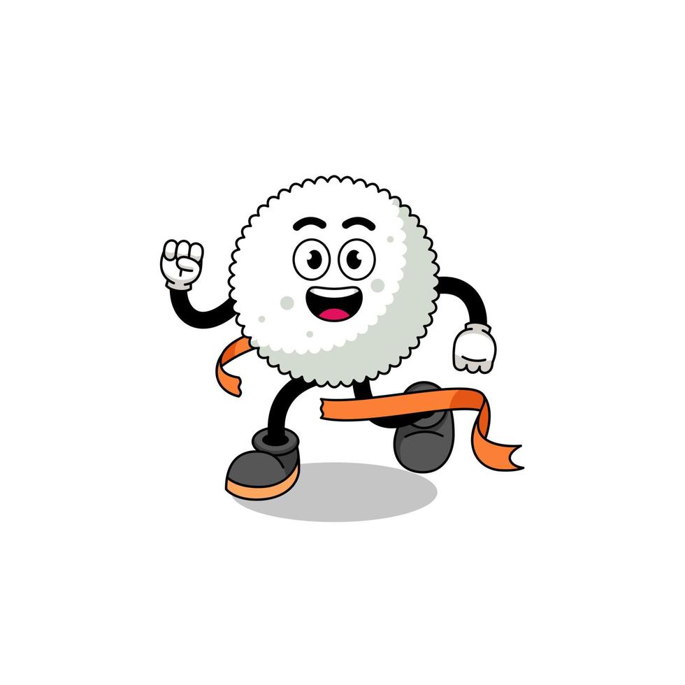 Mascot cartoon of rice ball running on finish line vector