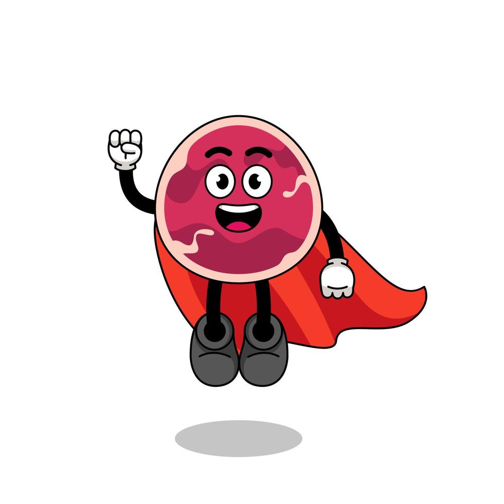 meat cartoon with flying superhero vector