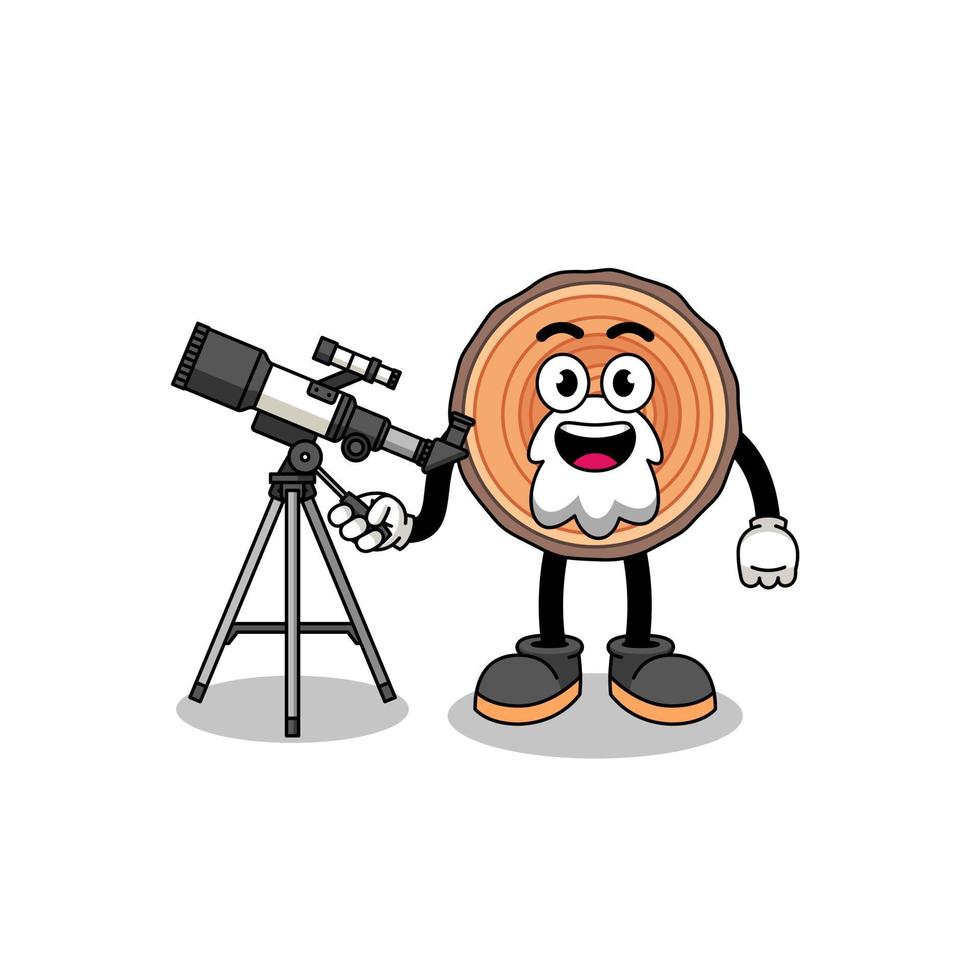 Illustration of wood trunk mascot as an astronomer vector