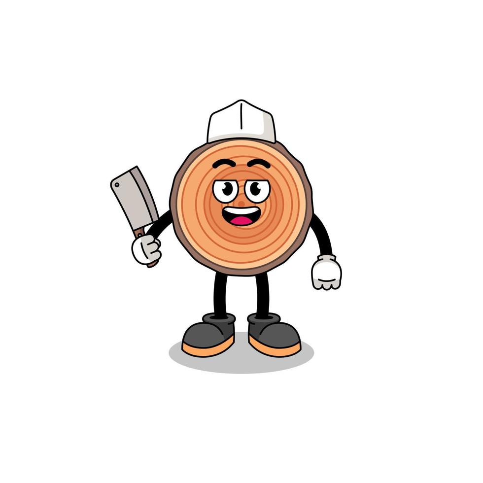 Mascot of wood trunk as a butcher vector