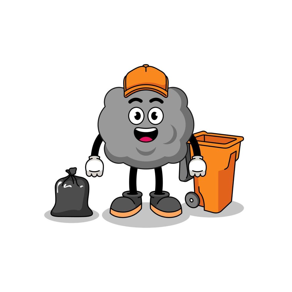 Illustration of dark cloud cartoon as a garbage collector vector