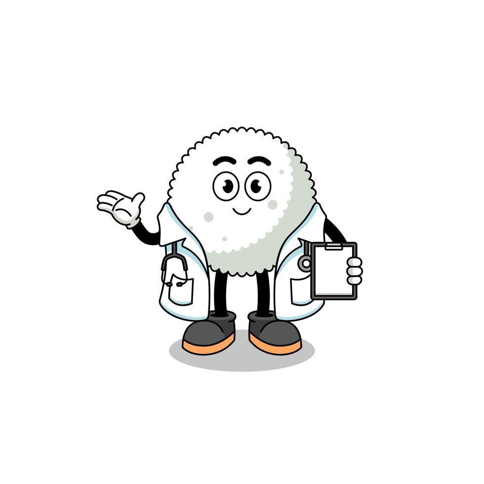 Cartoon mascot of rice ball doctor vector