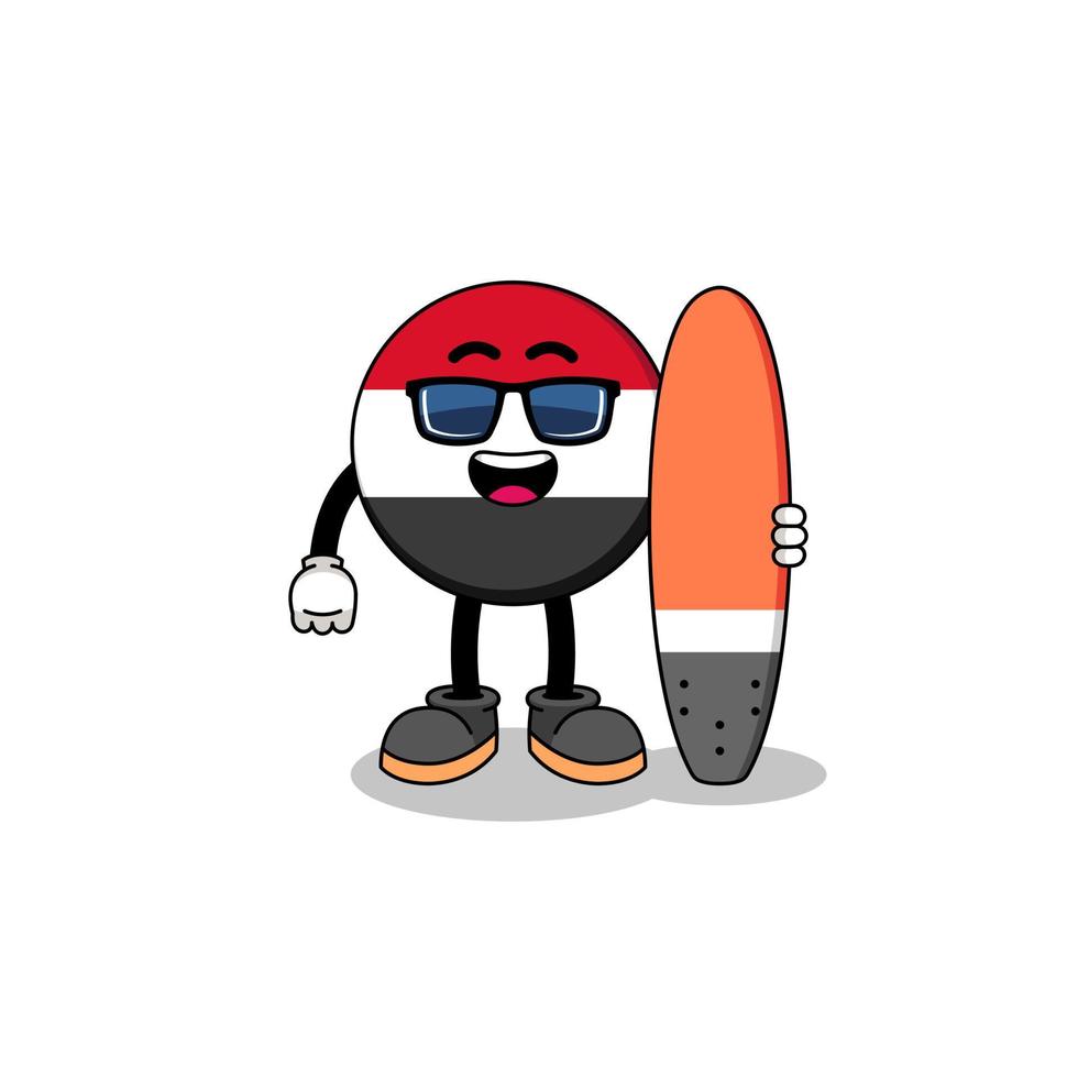 caricatura de mascota de la bandera de yemen como surfista vector