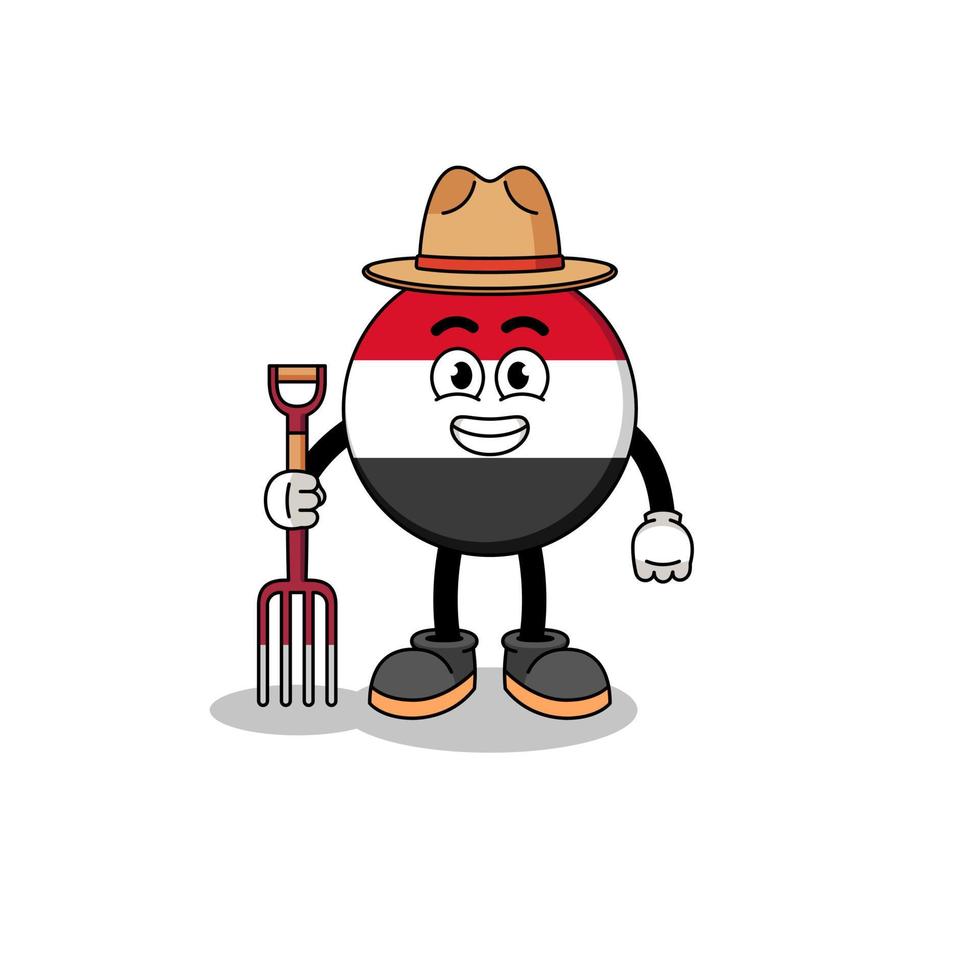 Cartoon mascot of yemen flag farmer vector