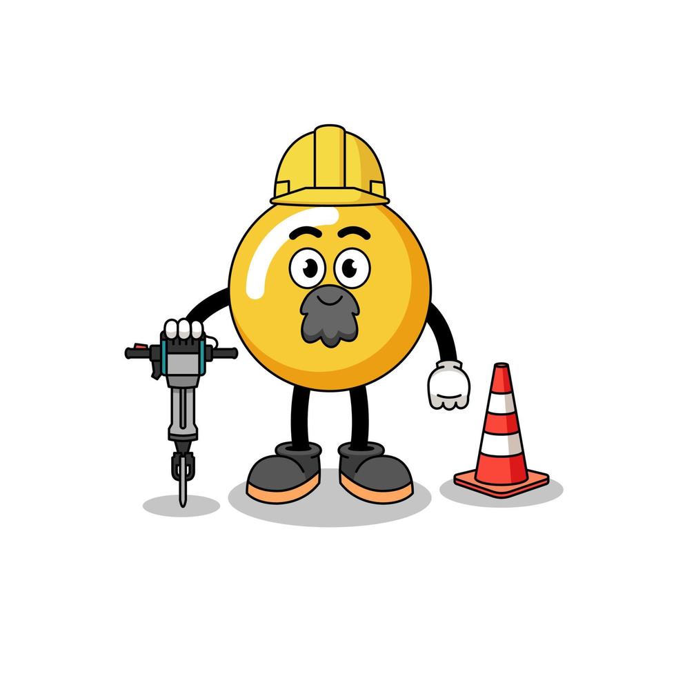 Character cartoon of egg yolk working on road construction vector