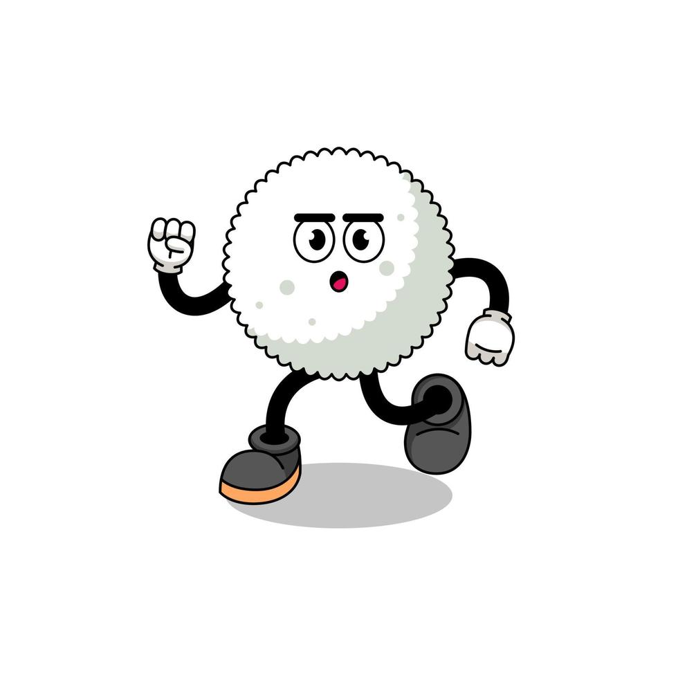 running rice ball mascot illustration vector