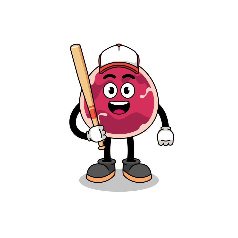 caricatura de mascota de carne como jugador de béisbol vector