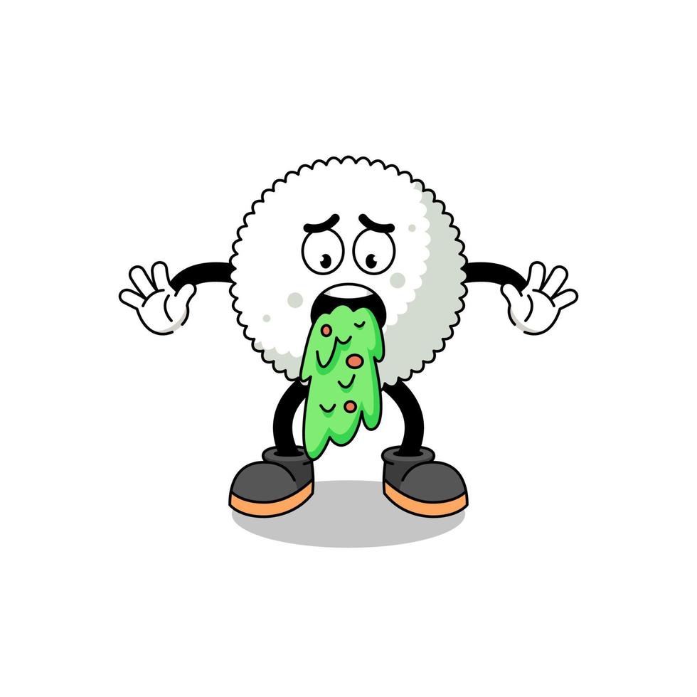 rice ball mascot cartoon vomiting vector