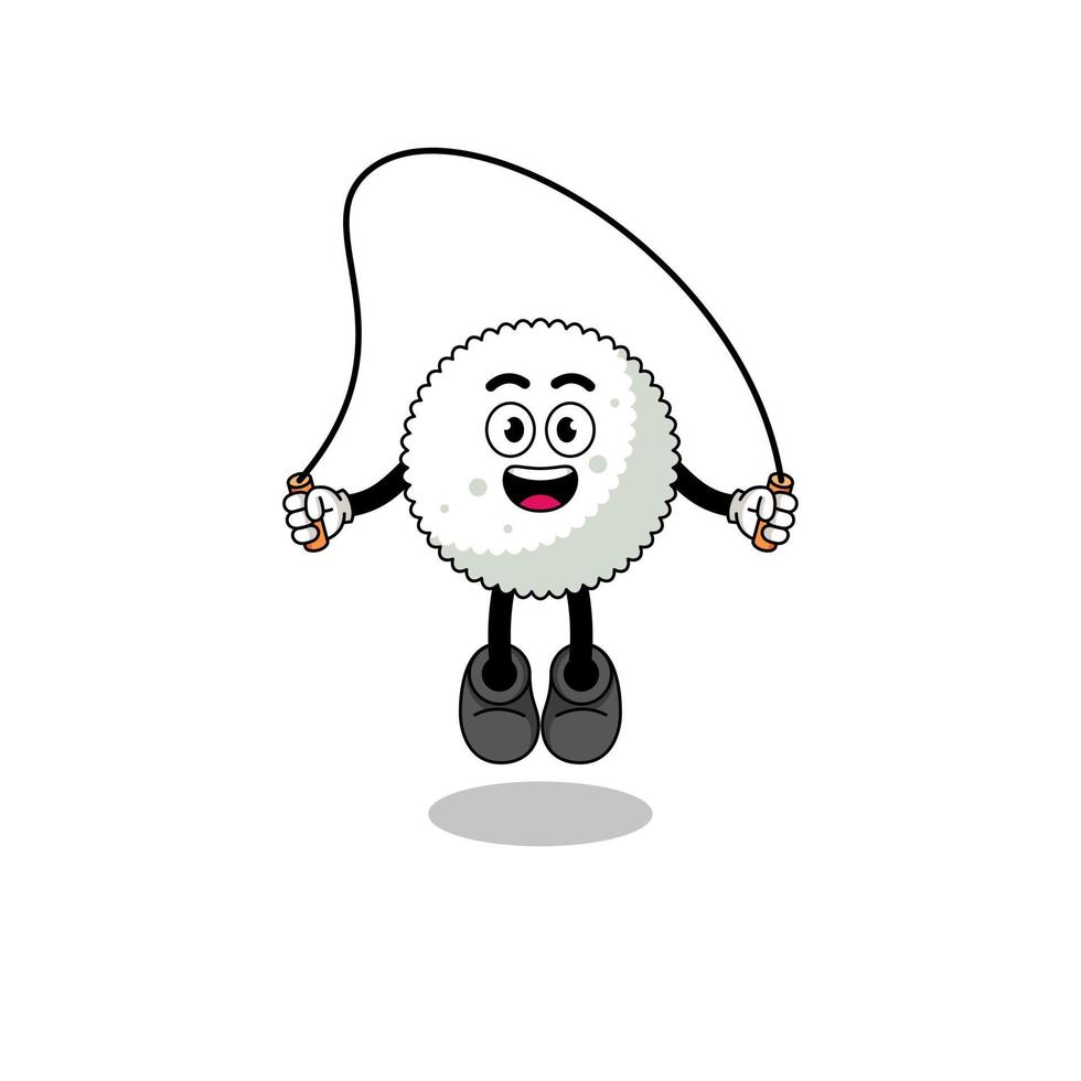 rice ball mascot cartoon is playing skipping rope vector