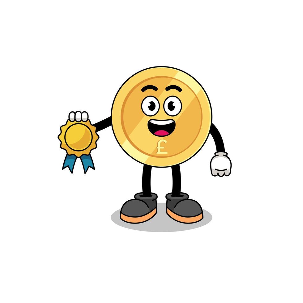 pound sterling cartoon illustration with satisfaction guaranteed medal vector