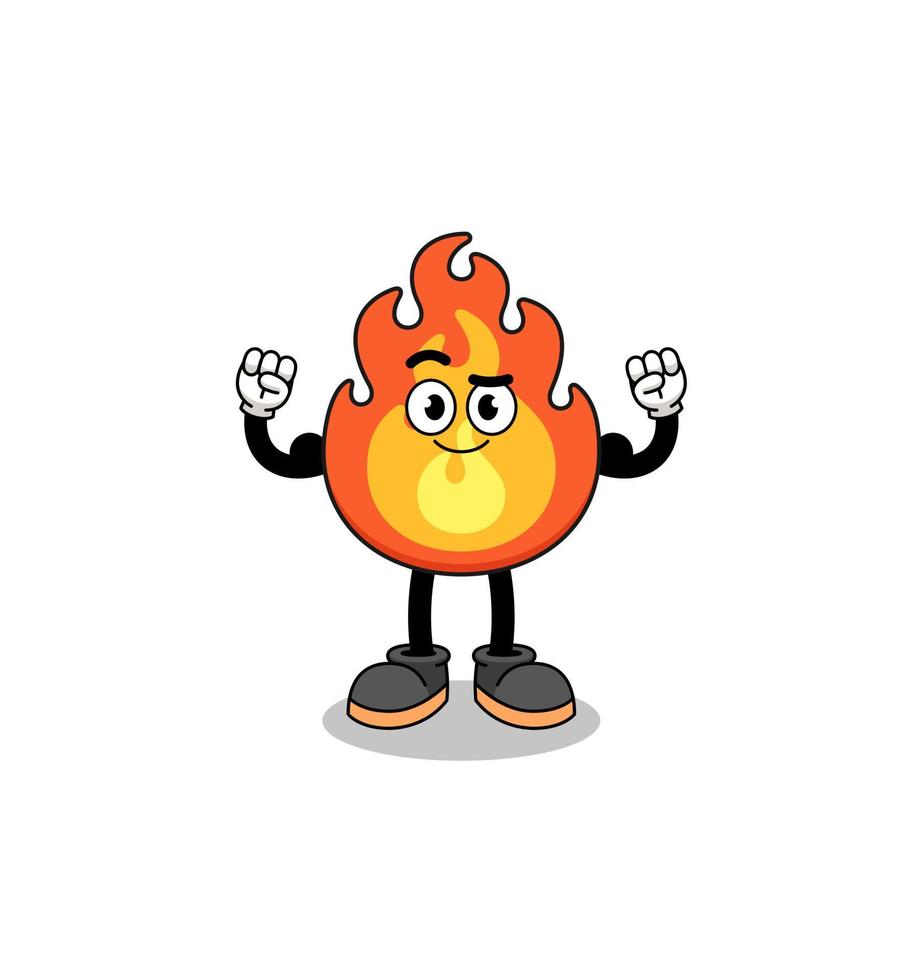 Mascot cartoon of fire posing with muscle vector