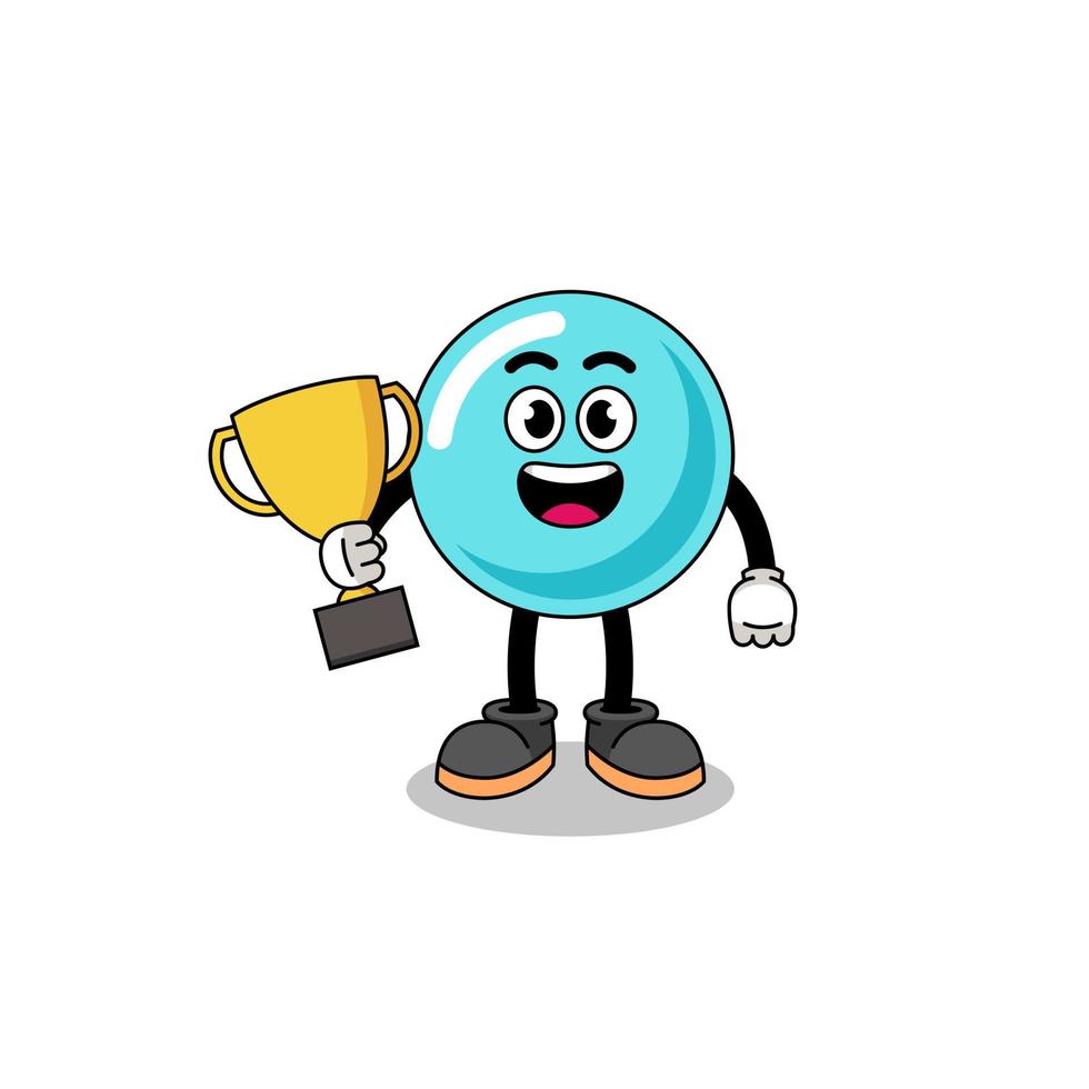 Cartoon mascot of bubble holding a trophy vector