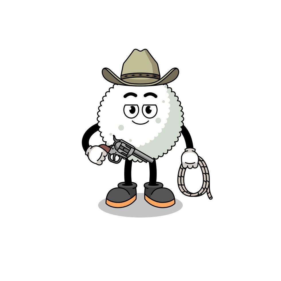 mascota de personaje de bola de arroz como vaquero vector