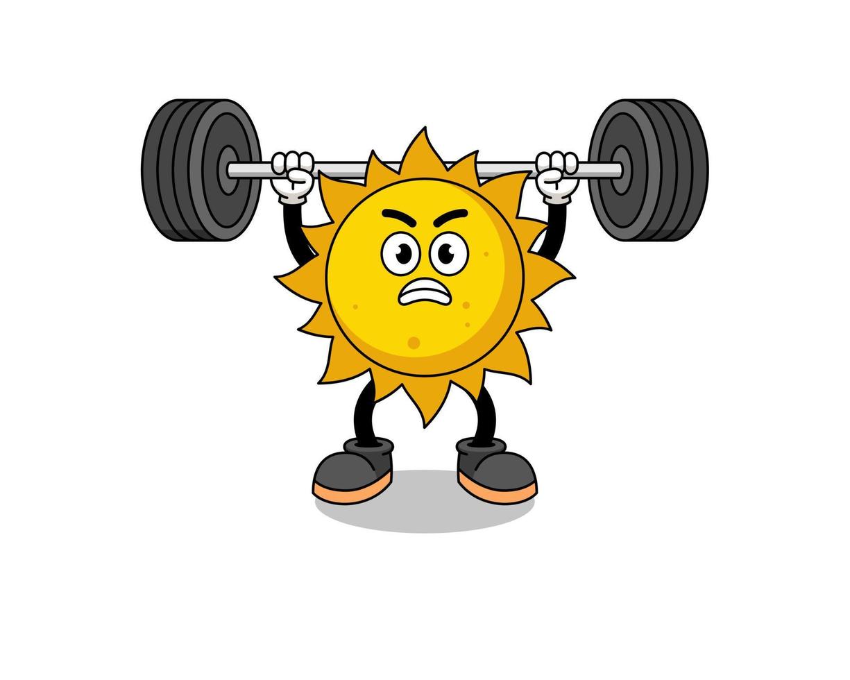 sun mascot cartoon lifting a barbell vector