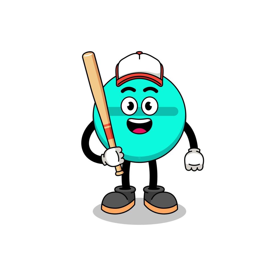 medicine tablet mascot cartoon as a baseball player vector