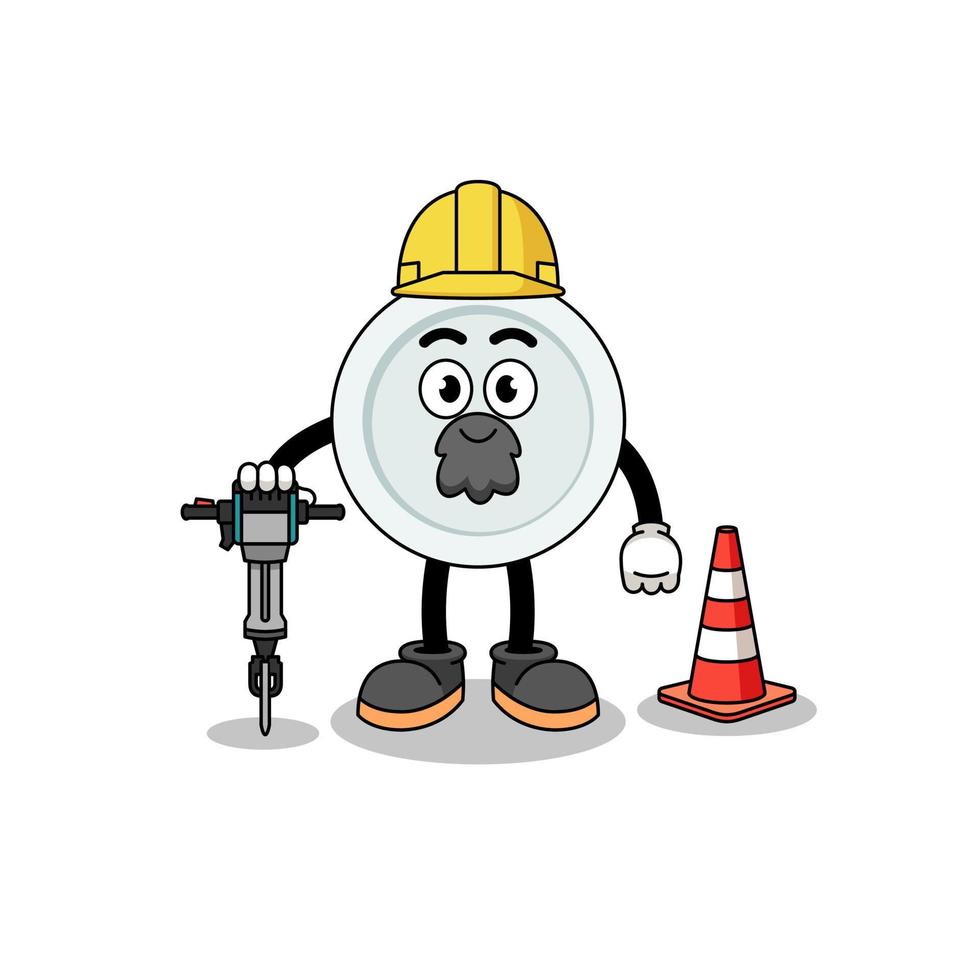 Character cartoon of plate working on road construction vector